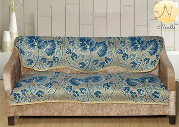 Nendle Poly Cotton Sofa Cover Set of 3+1+1 (Sky Blue, 5 Seater)